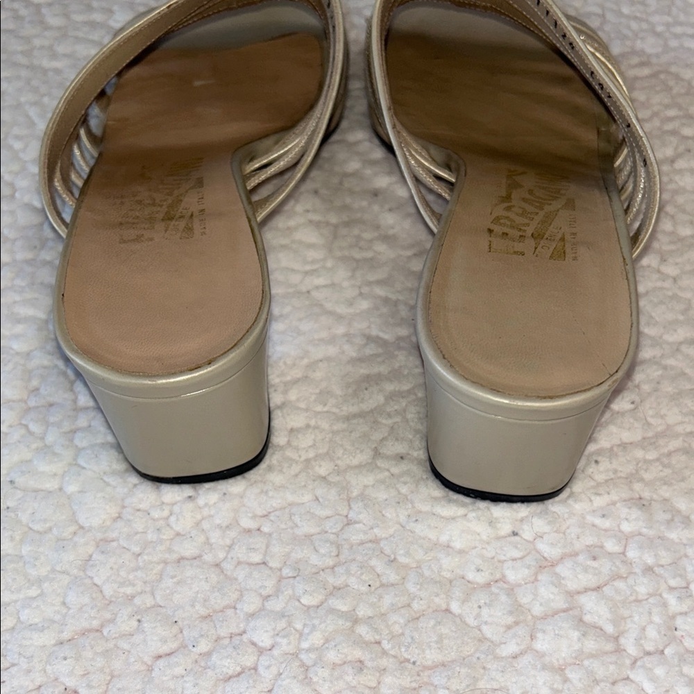 Salvatore Ferragamo Metallic Gold Strappy Mules - Picture 10 of 14